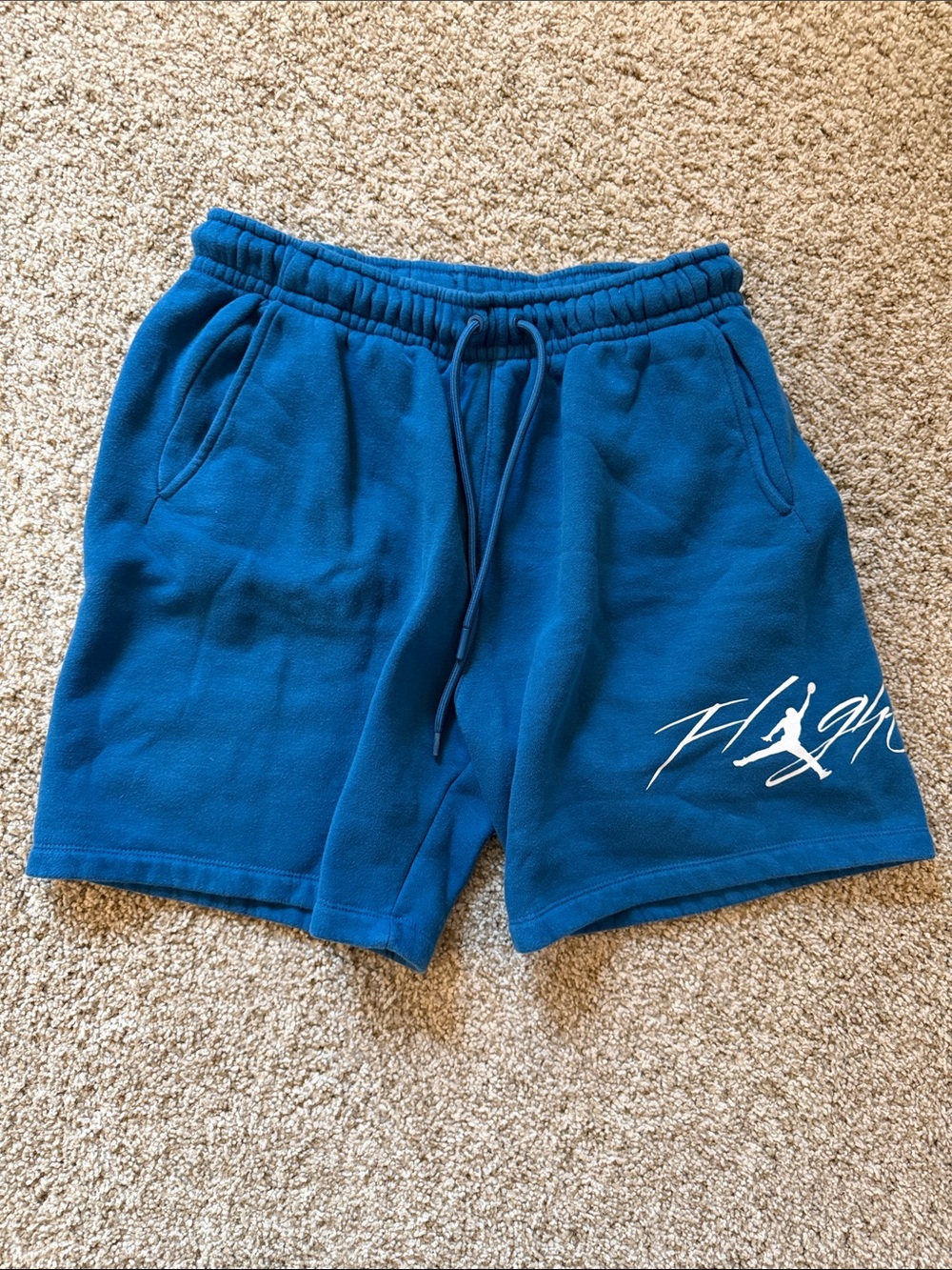 Men's Nike Jordan Flight Dark Teal Athletic Fleece Shorts with Script Detail